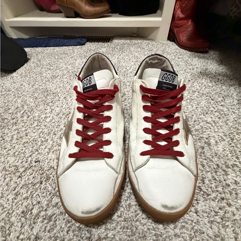 Golden Goose White Sneakers with Red Laces